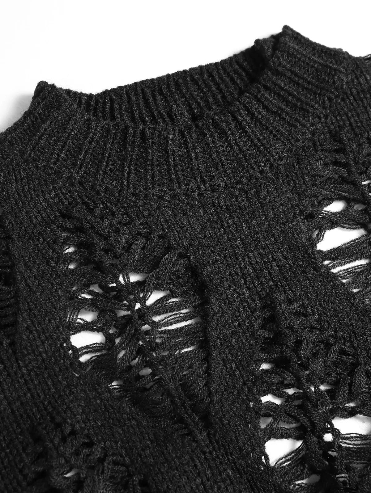 Black Hollow Holed Long Sleeved Woolden Blouse