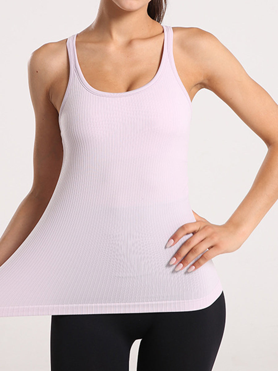 Solid Slim Fit Sports Tank Top Yoga Tank Gym Top with Chest Pads