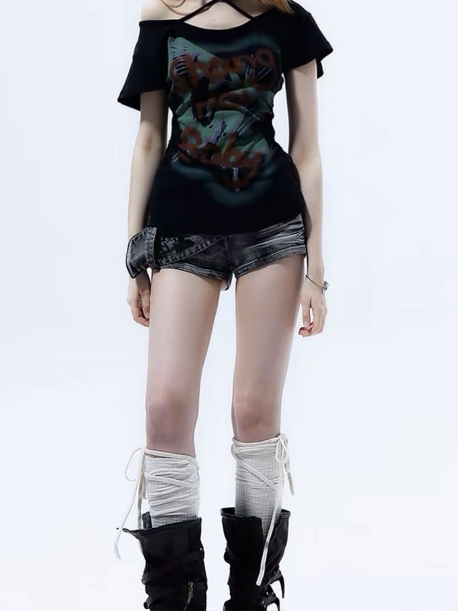 Graffiti Letter Print Short Sleeve Top
