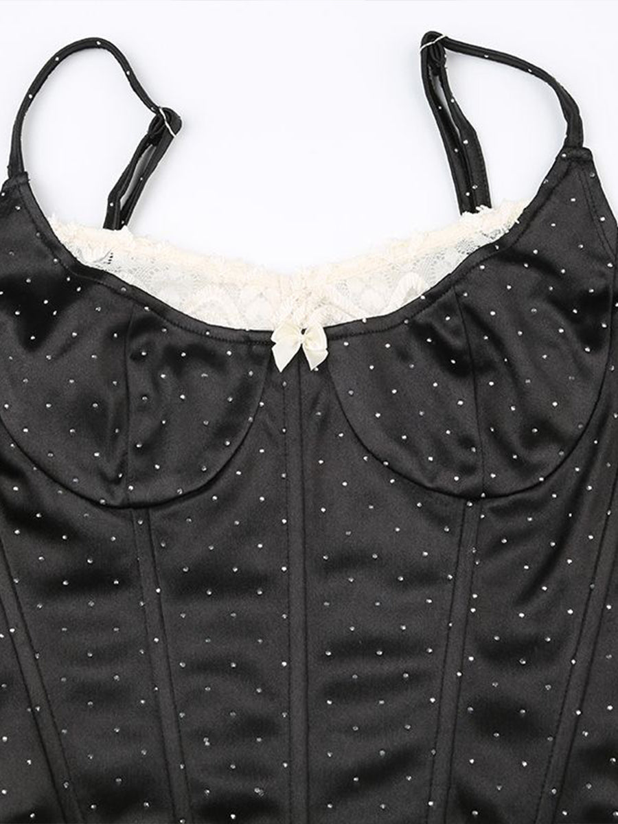 Y2K Corseted Fishbone Polka Dot Cami Top
