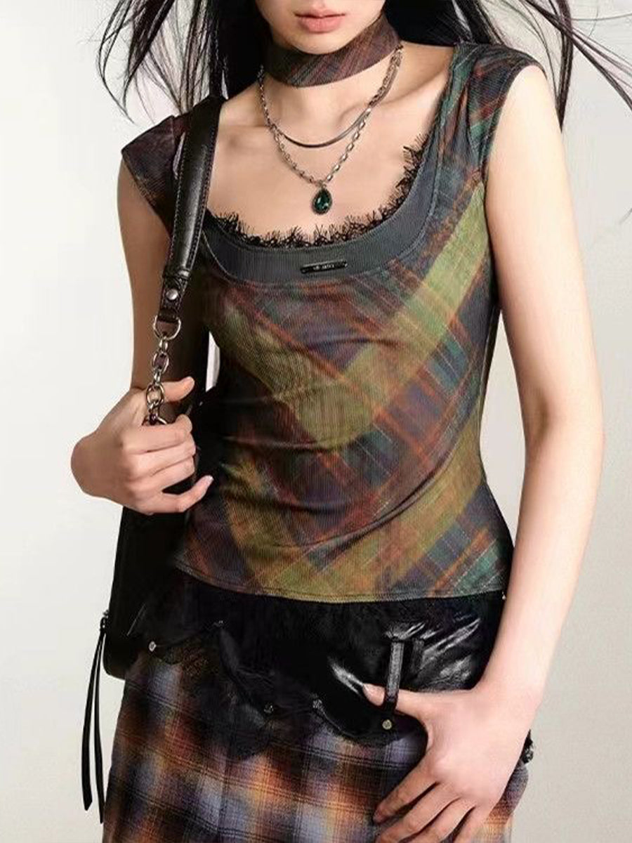 Lace Patchwork Short Sleeve Top with Choker
