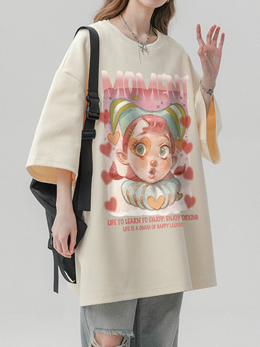 Clown Girl Print Oversize Short Sleeve Top