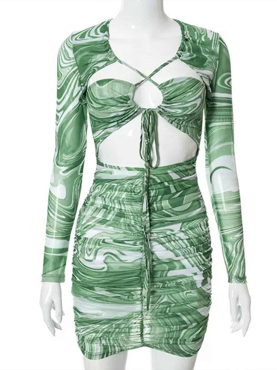 Sexy Hollow Out Long Sleeve Bodycon Dress