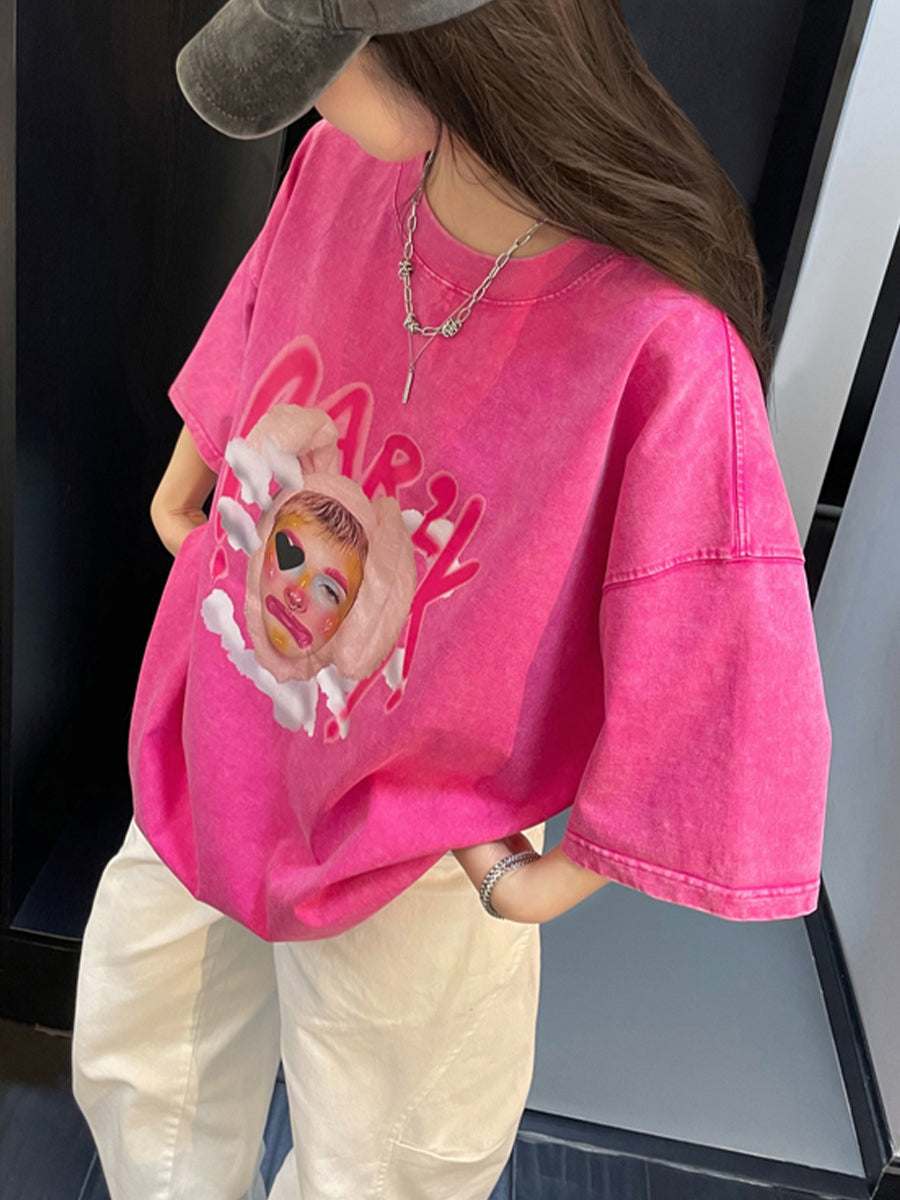 Clown Boy Print Oversize Short Sleeve Top