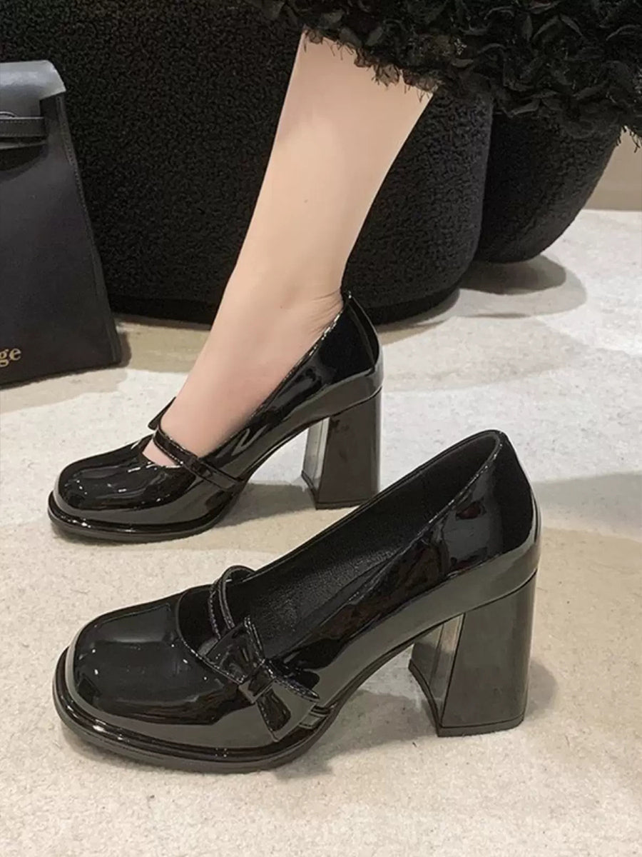Bow Tie Decoration Chunky Heeled Ankle Strap Mary Jane Pumps Shoes