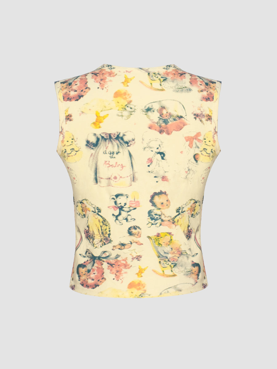 Angel Print Ruffle Tank Crop Top
