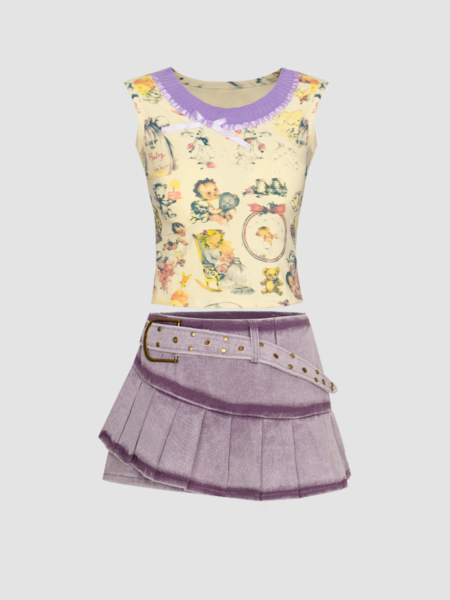 Angel Print Ruffle Tank Crop Top