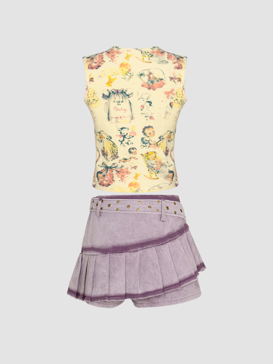 Angel Print Ruffle Tank Crop Top