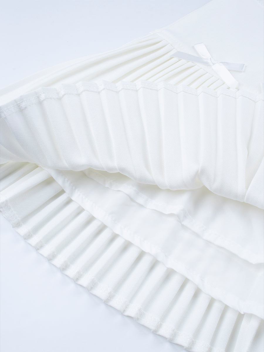 Solid Color Bow Pleated Skirt