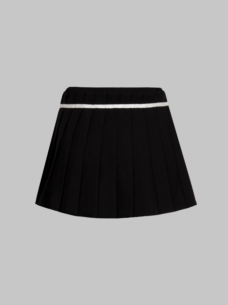 Solid Color Fake Two Pieces Bow Pleated Skirt