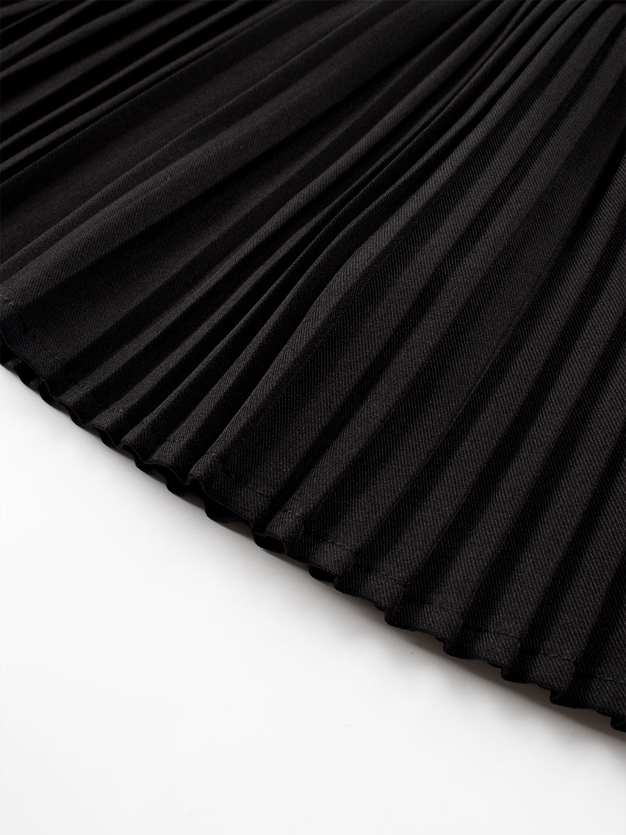 Solid Color Bow Pleated Skirt