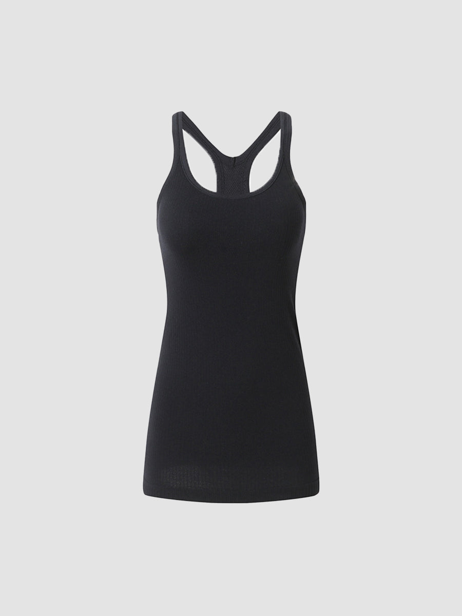 Solid Slim Fit Sports Tank Top Yoga Tank Gym Top with Chest Pads