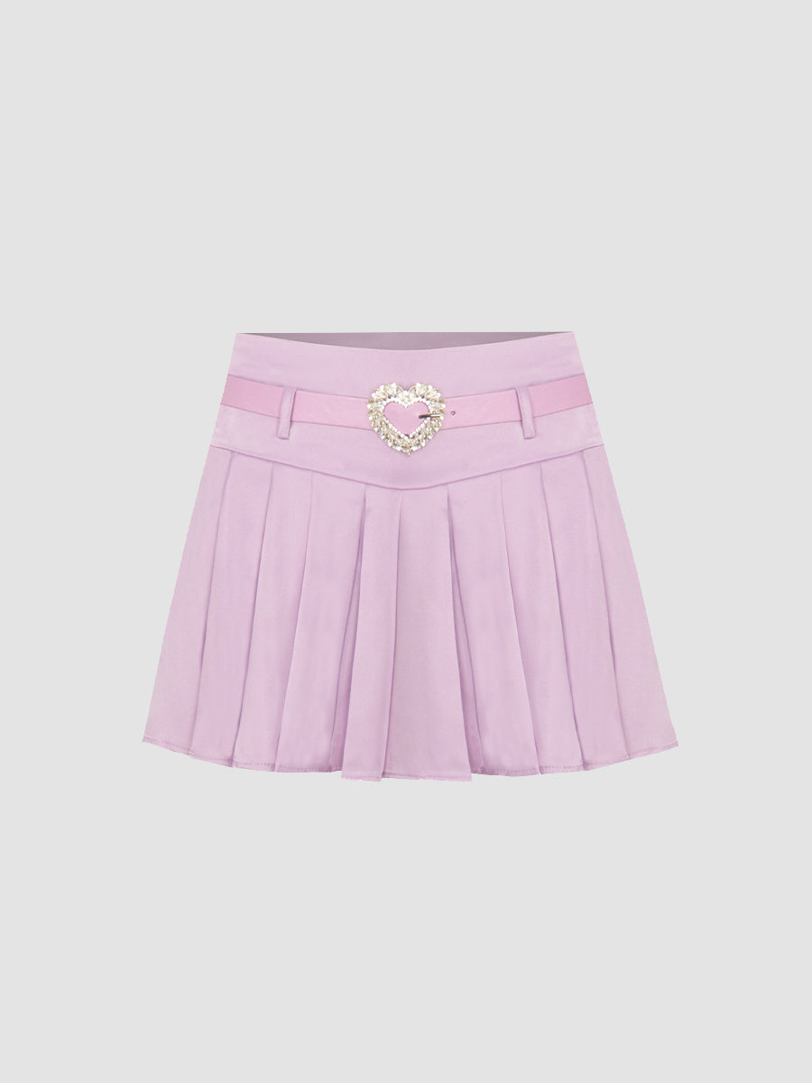 Silk Strapless Crop Top with Floral Choker + Pleated Skirt with Belt Two Piece Set