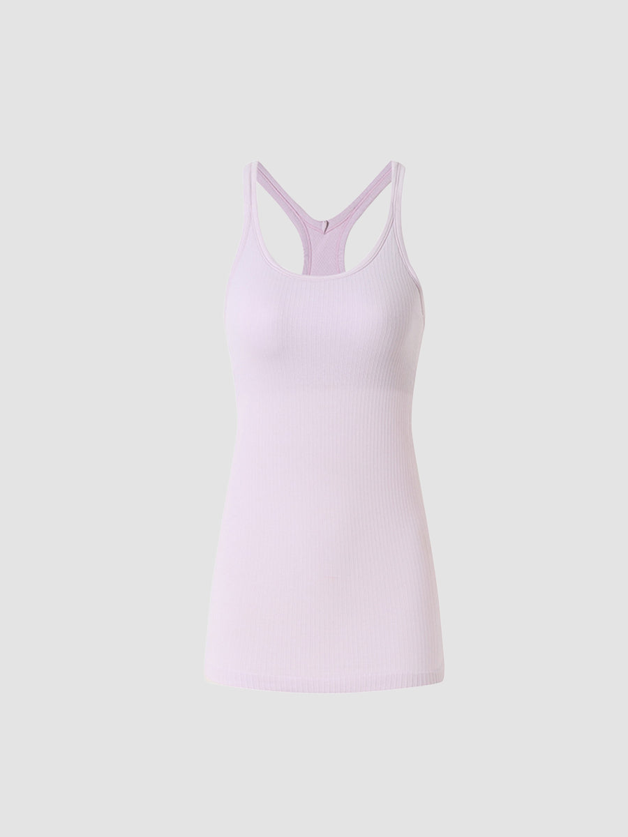 Solid Slim Fit Sports Tank Top Yoga Tank Gym Top with Chest Pads