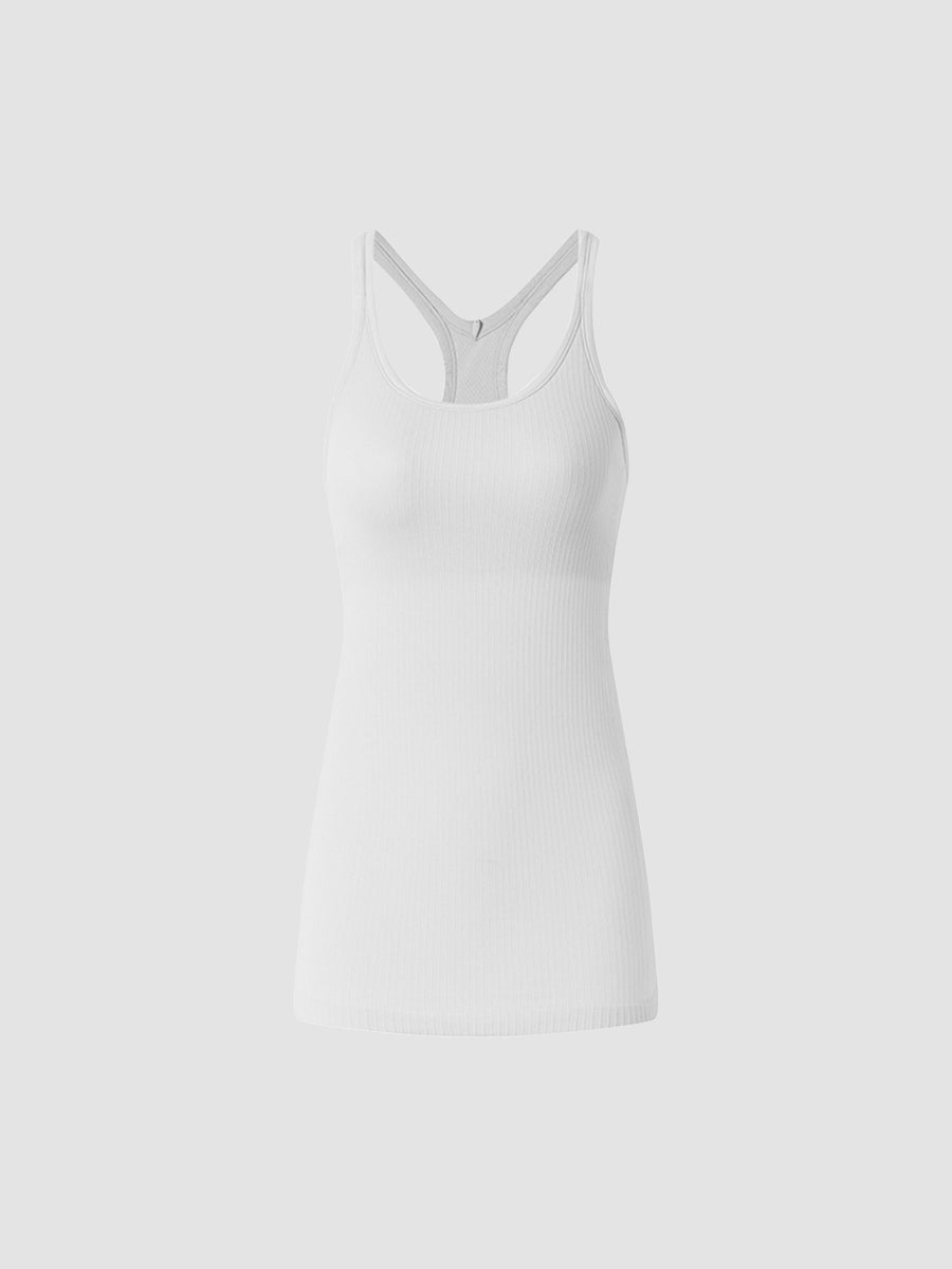 Solid Slim Fit Sports Tank Top Yoga Tank Gym Top with Chest Pads