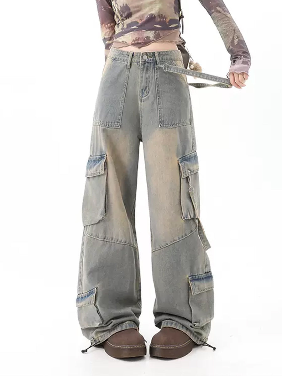 Y2K High Waist Flap Pocket Cargo Denim Jeans