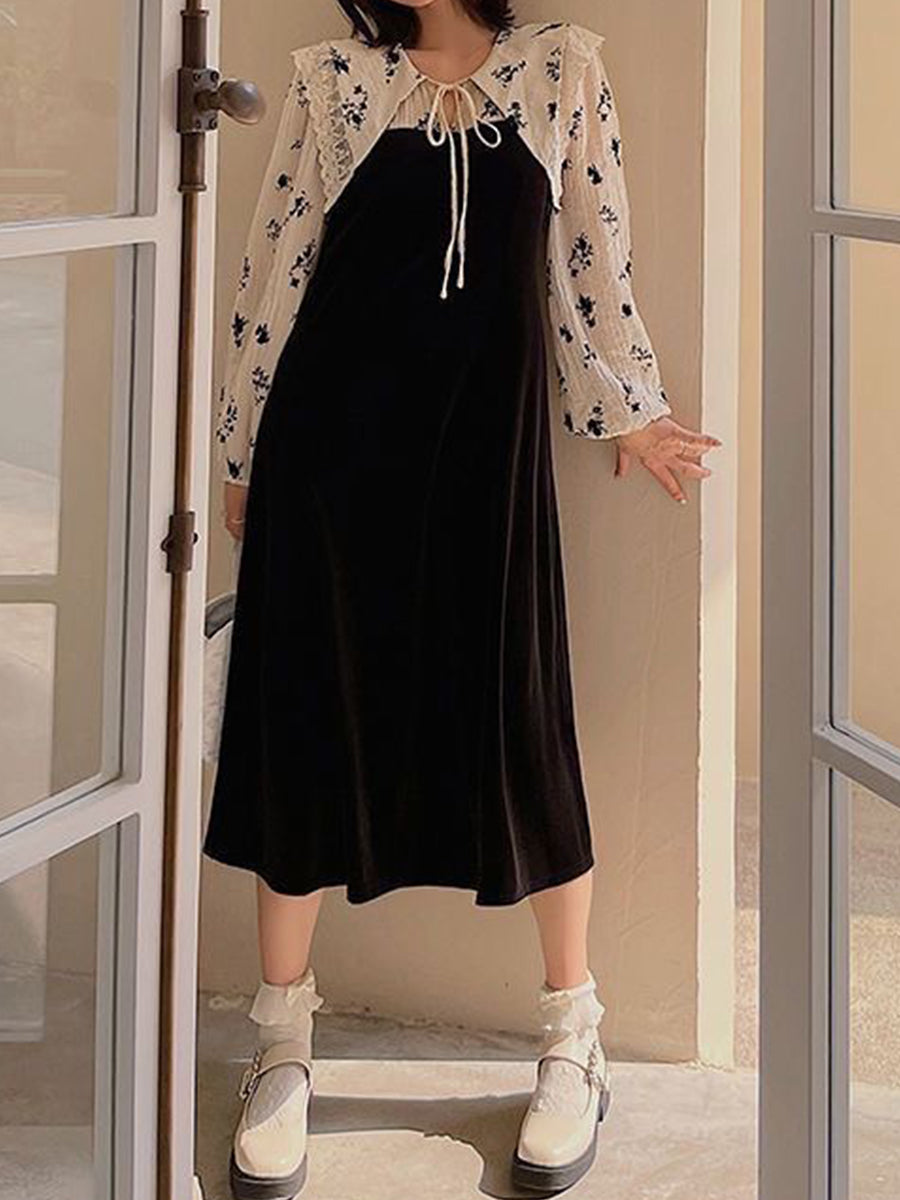Long Sleeve Rose Shirt Black Cami Dress