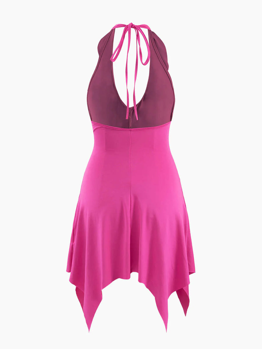Rose Flower Backless Halter Dress