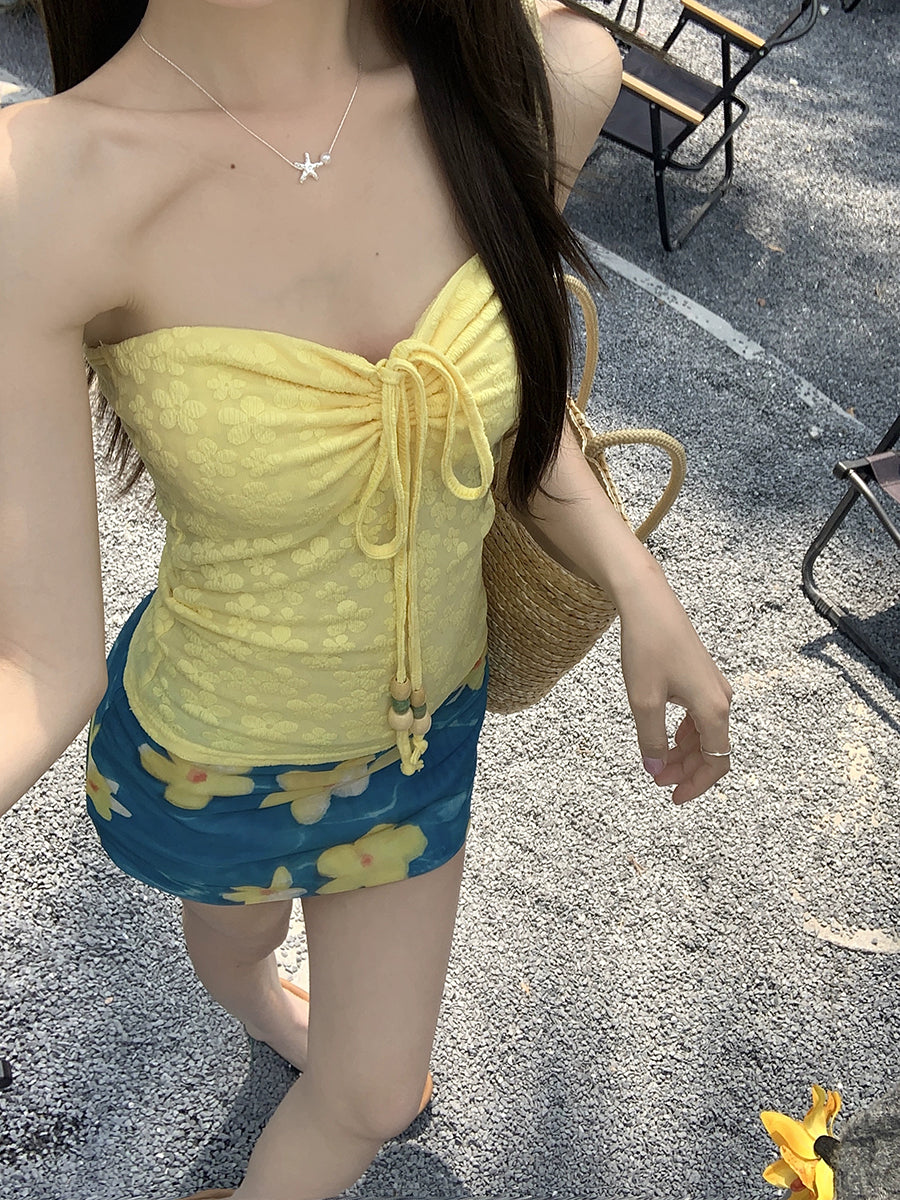 Sheer Lace Tie Sleeveless Halter Top Corset