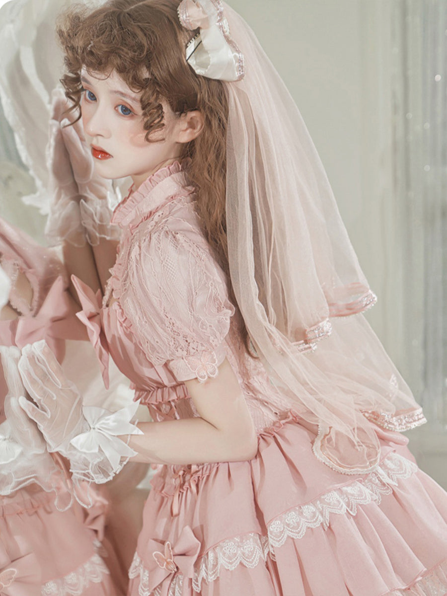 Girls Lolita Princess Dress Kawaii Barbie Long Sleeve Cute Layered Cake Dress