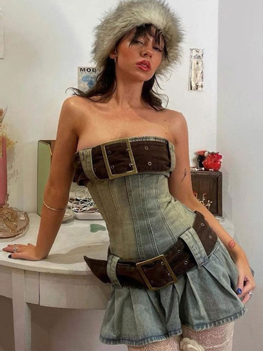 Wide Belt Denim Dress