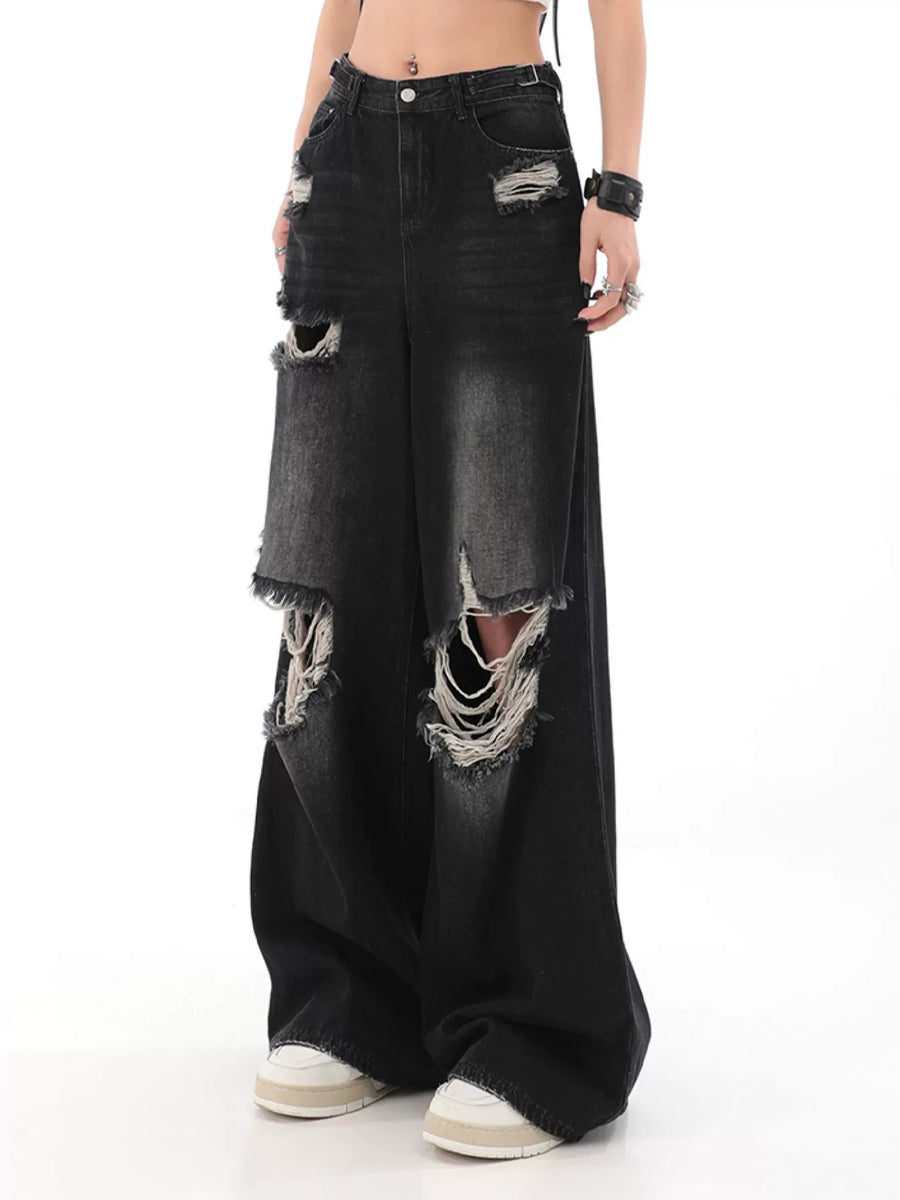 Vintage Ripped Denim Straight Loose Jeans