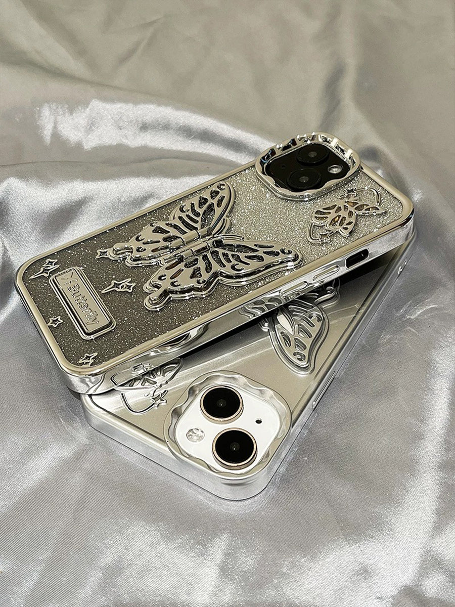 Skeletonized 3D Plating Butterfly Couple Phone Case