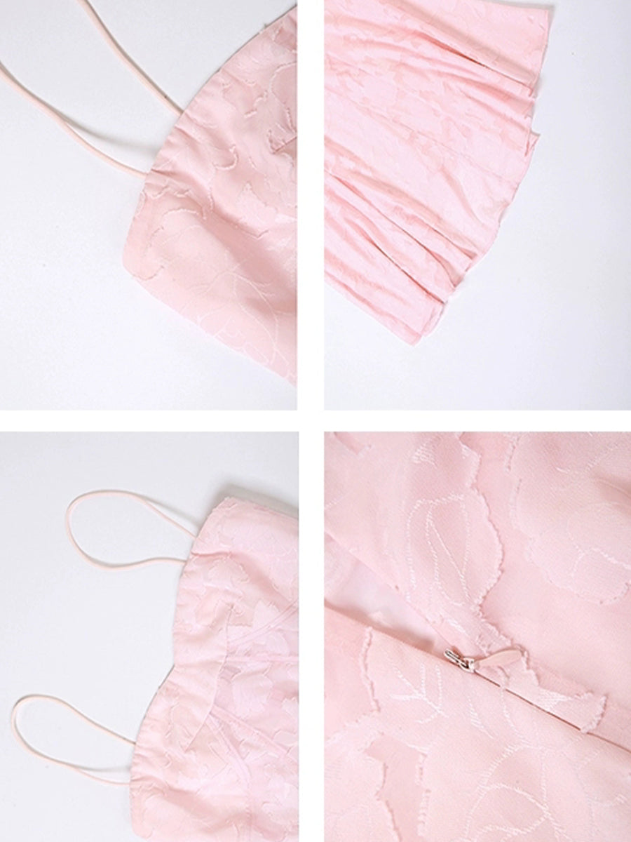 Sheer Lace Pink Floral Midi Dress