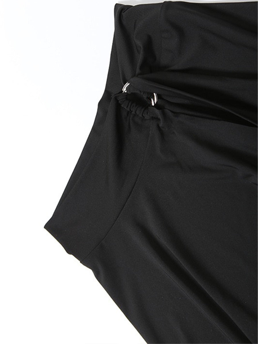 Solid Color Backless Skinny Short Cami Top + Unlined Skirt Two Piece Set