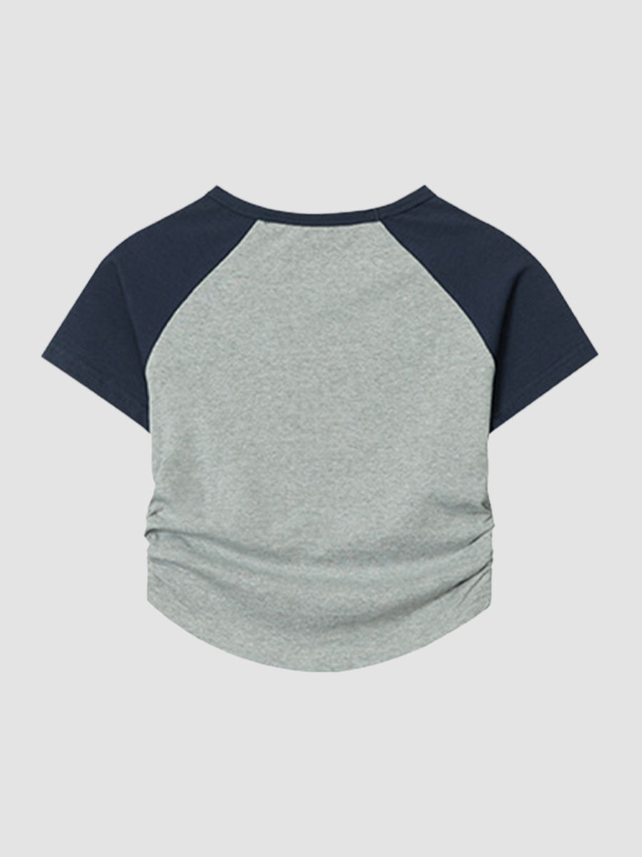 Pleated Print Short Sleeve Top