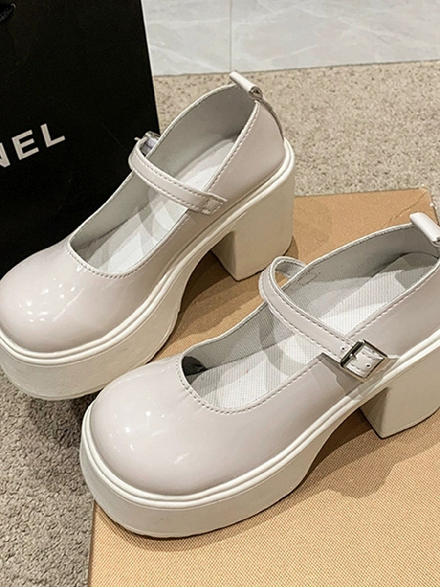 Round Toe Chunky Heeled Ankle Strap Mary Jane Pumps