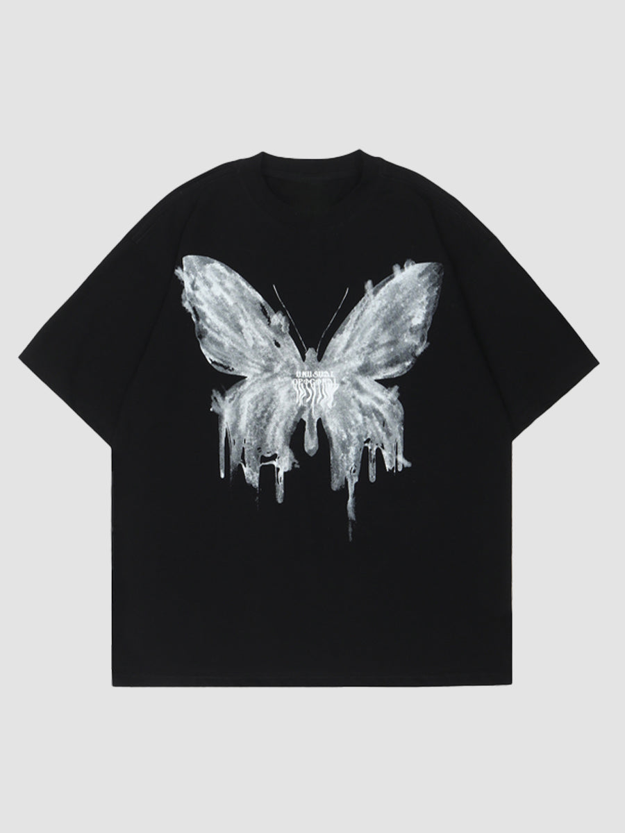 Butterfly Print Oversize Short Sleeve Top