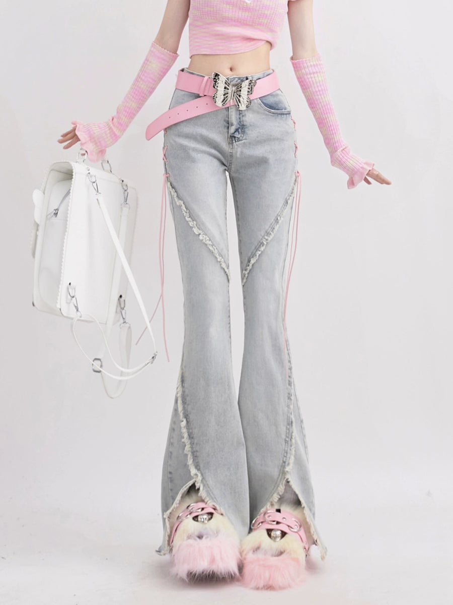 Blue Split Hem Denim Jeans