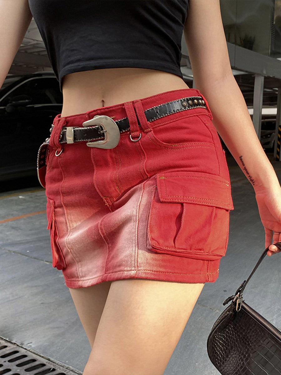 Y2K Vintage Large Pockets High Waist Slim Fit Wrap Hip Denim Skirt