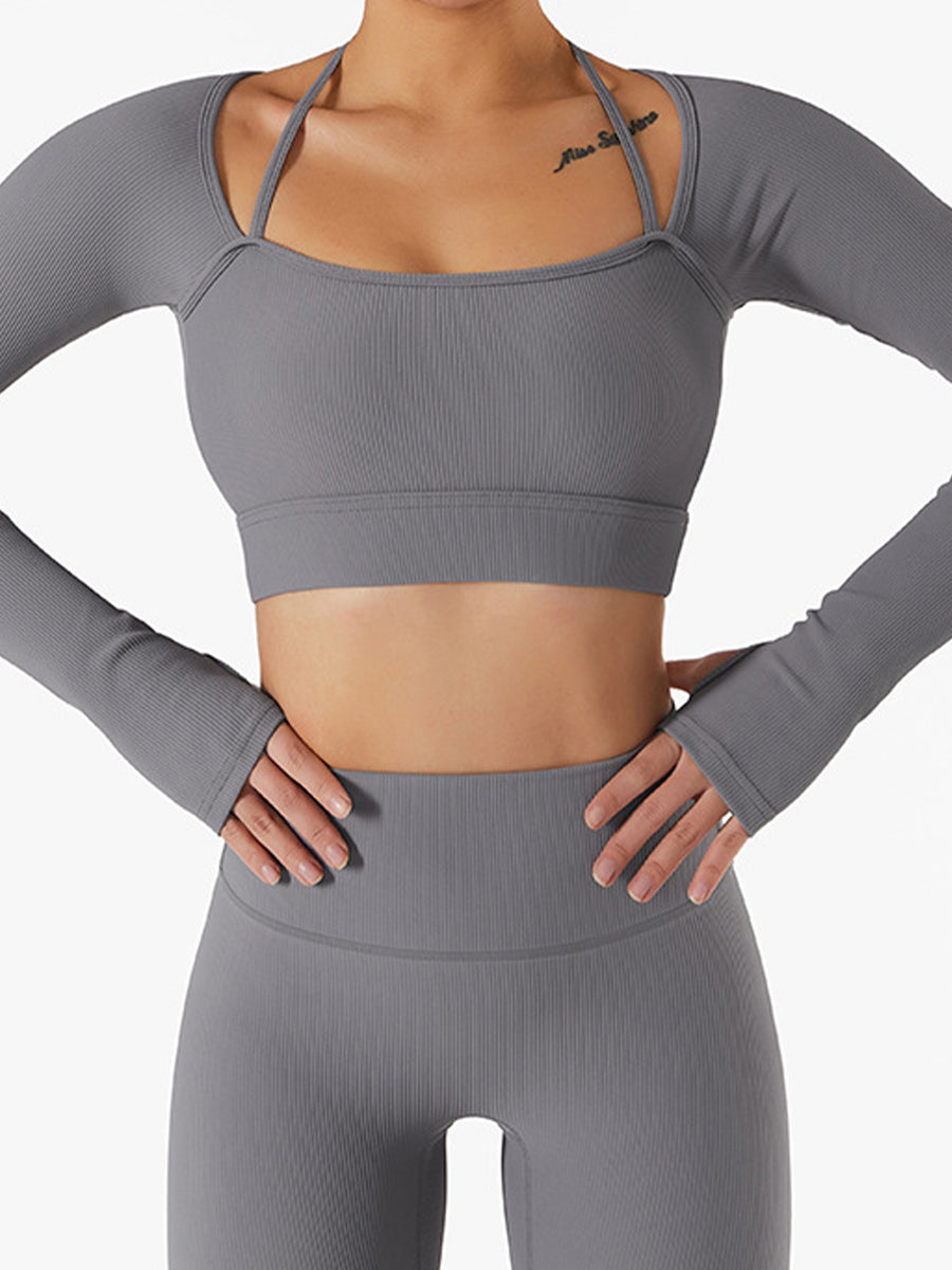 2pcs Fitness Yoga Suit Gym Outfits Set Plain Top with Chest Pads and Sports Shorts