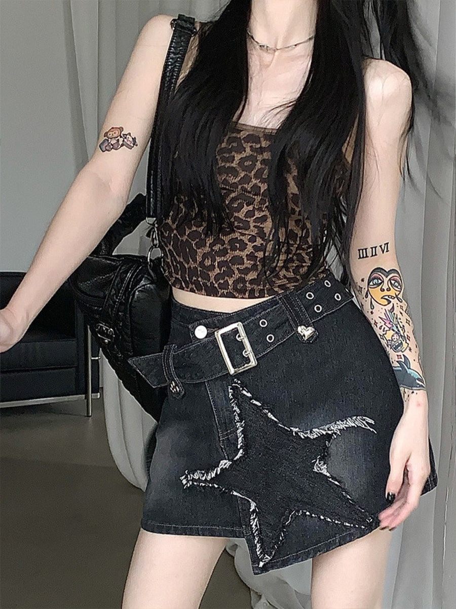 Slim Fit Stars Skirt with Belt