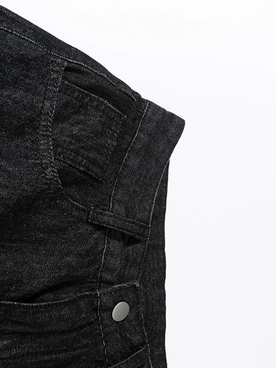 Black Ripped Straight Leg Casual Denim Jeans