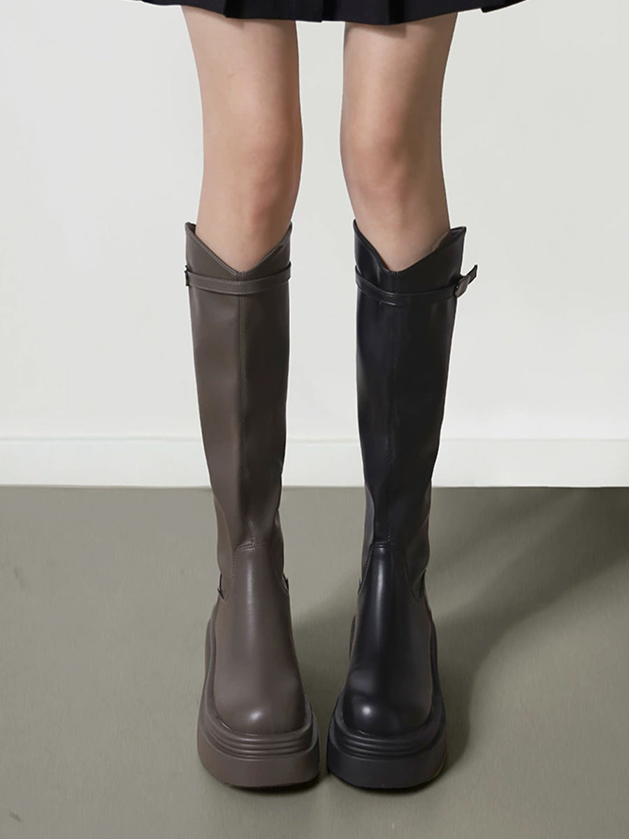 Women's Solid Color Zipper Height Increase V Solid Color Boots