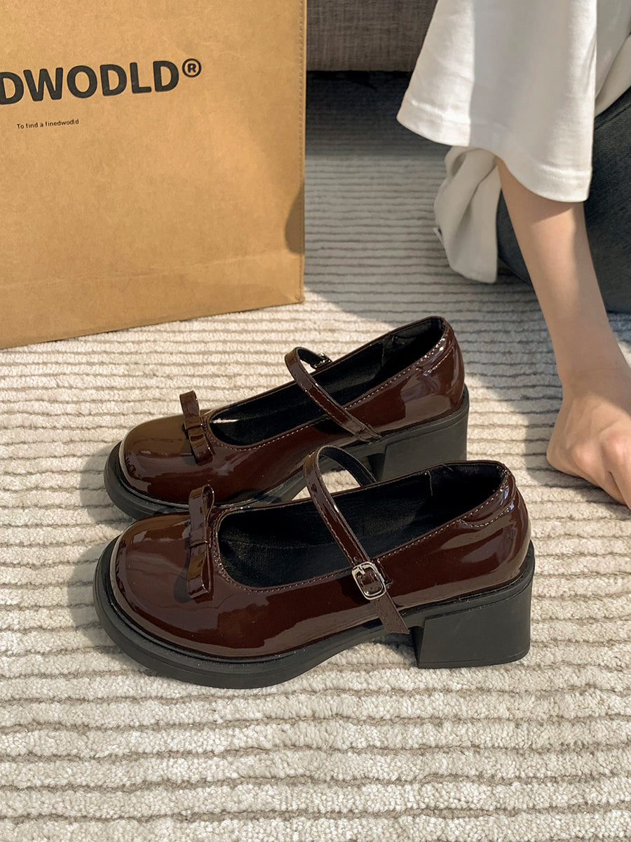 Bow Tie Round Toe Mary Jane Heels Shoes(No Socks)