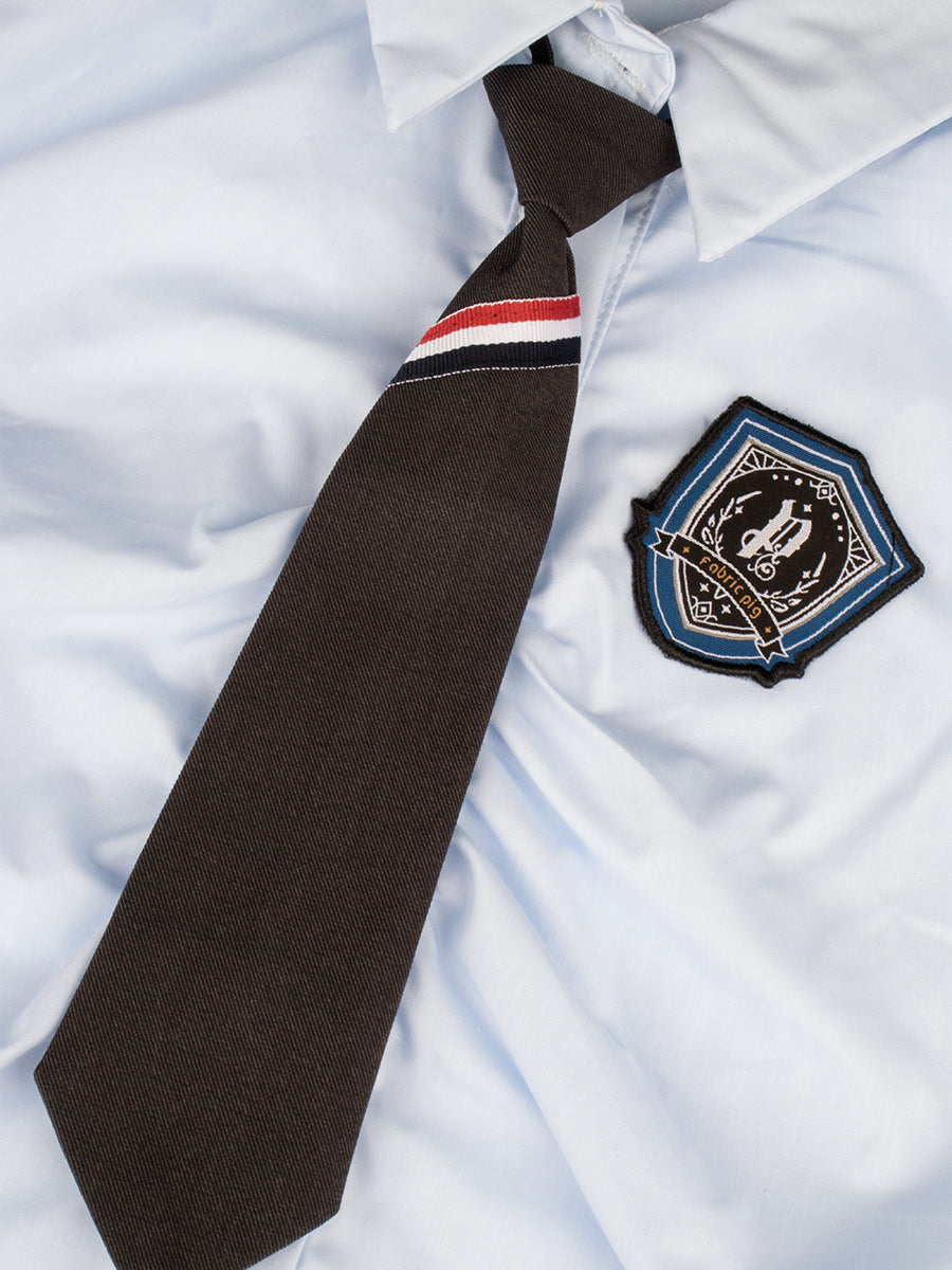 Blue Badge Shirt with Tie + Gray Vest + Skirt 3-Piece Set