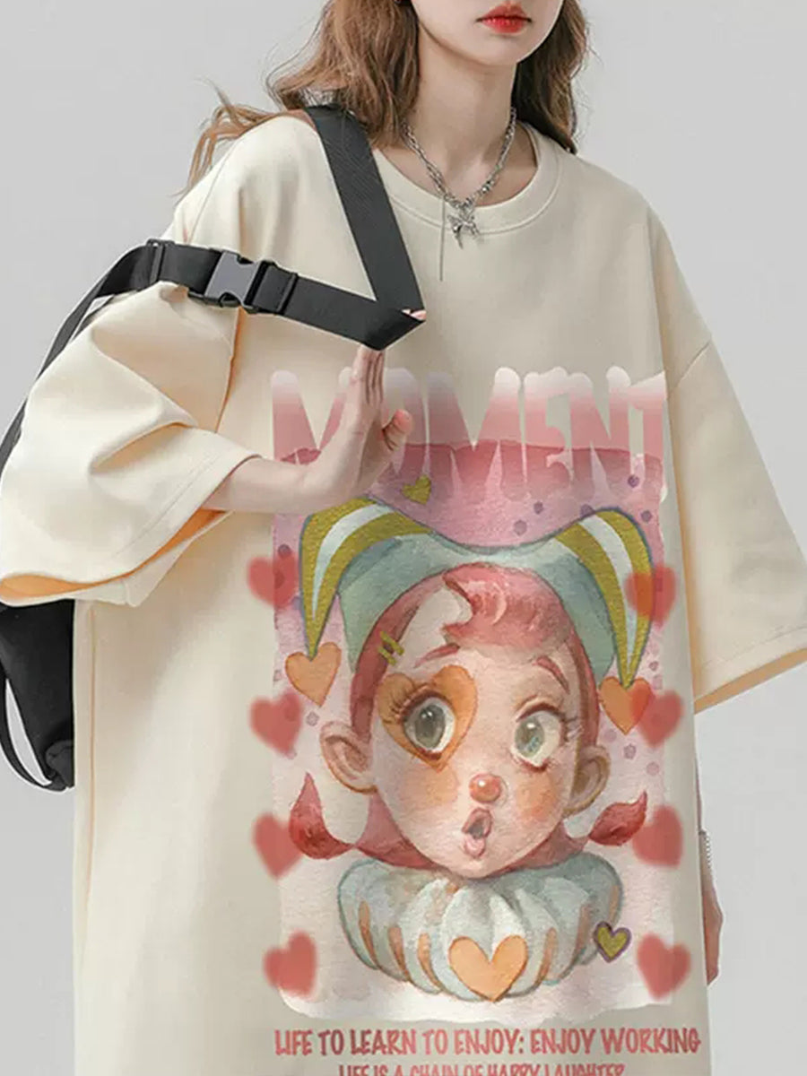 Clown Girl Print Oversize Short Sleeve Top