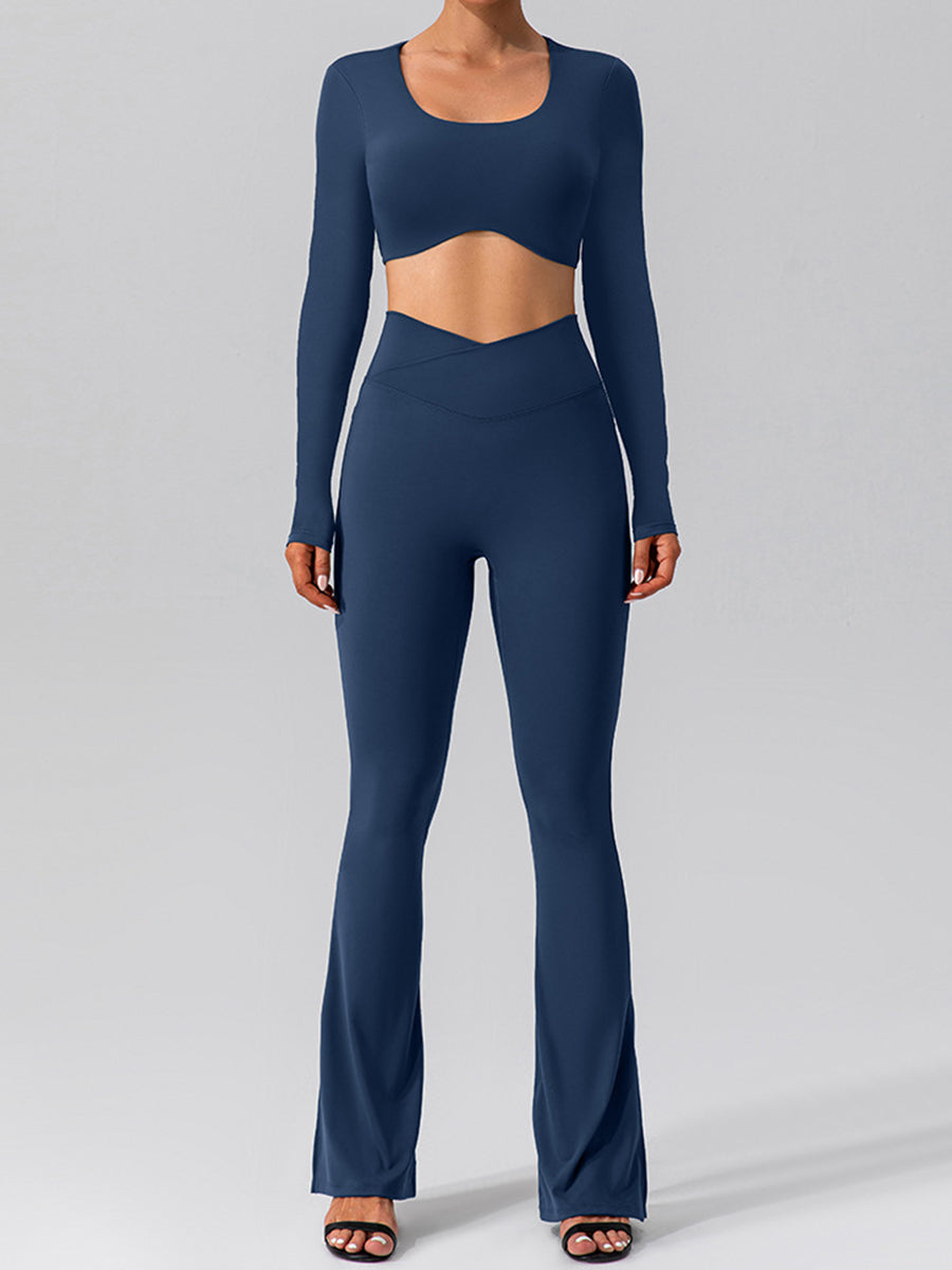 2pcs Fitness Yoga Suit Gym Outfits Set Plain Top with Chest Pads and Sports Leggings