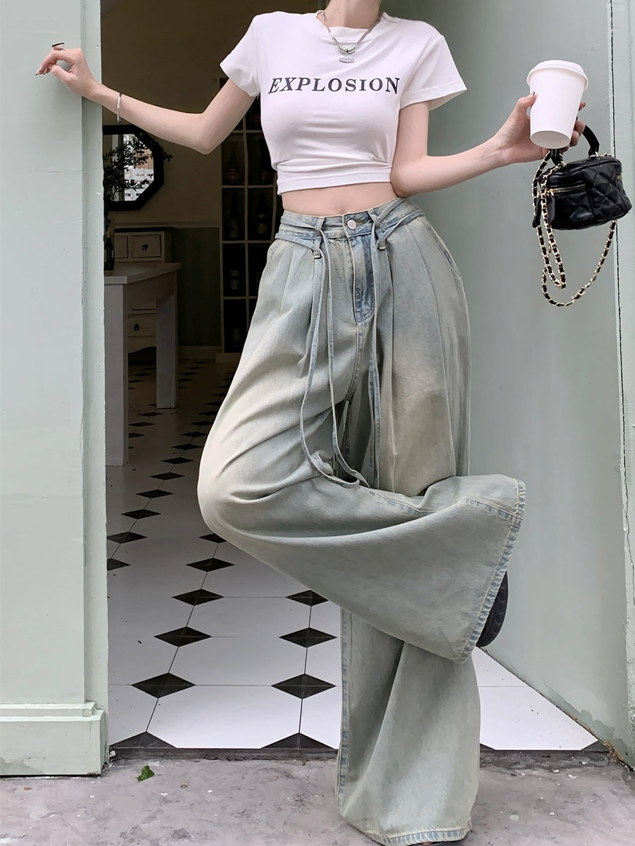 Vintage Light Blue Long Loose Fit Denim Jeans