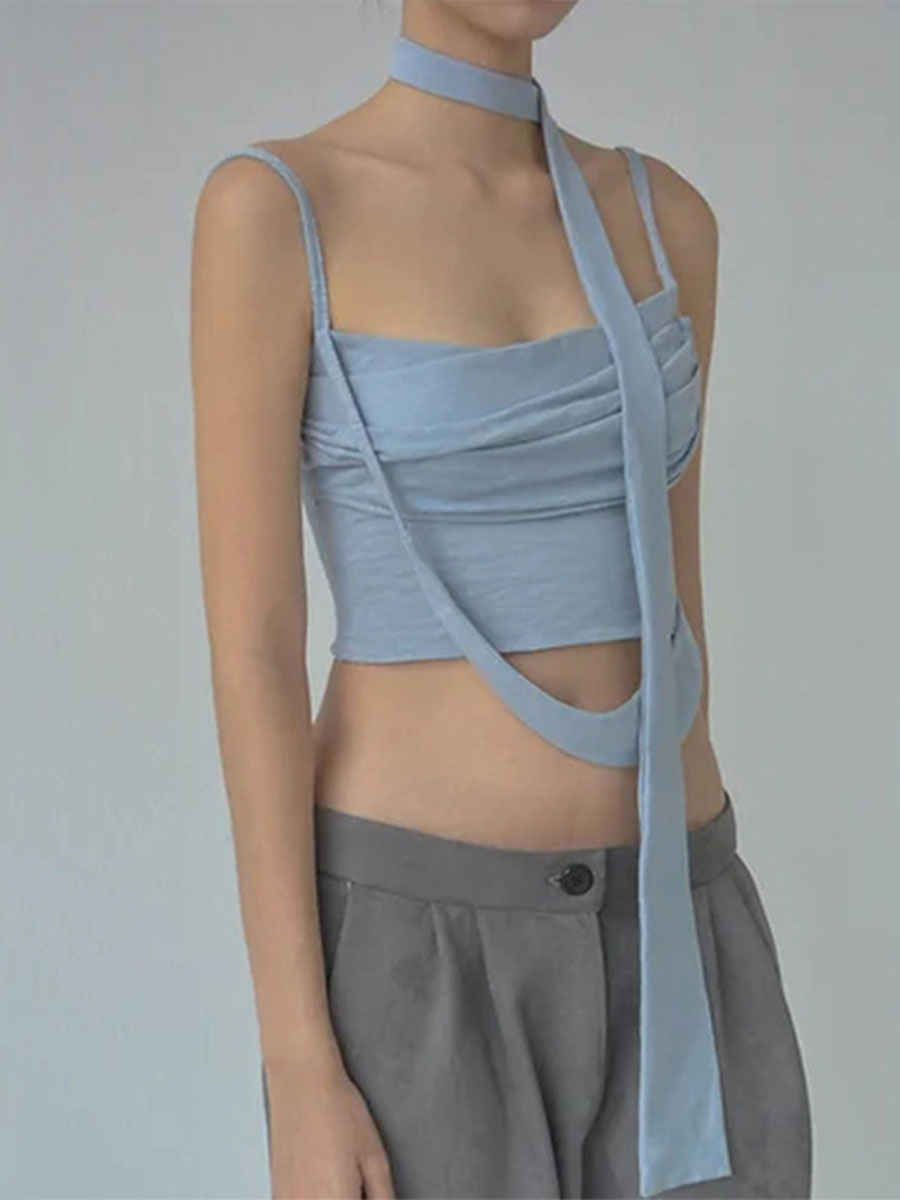 Blue Cami Top with Flutter Belt