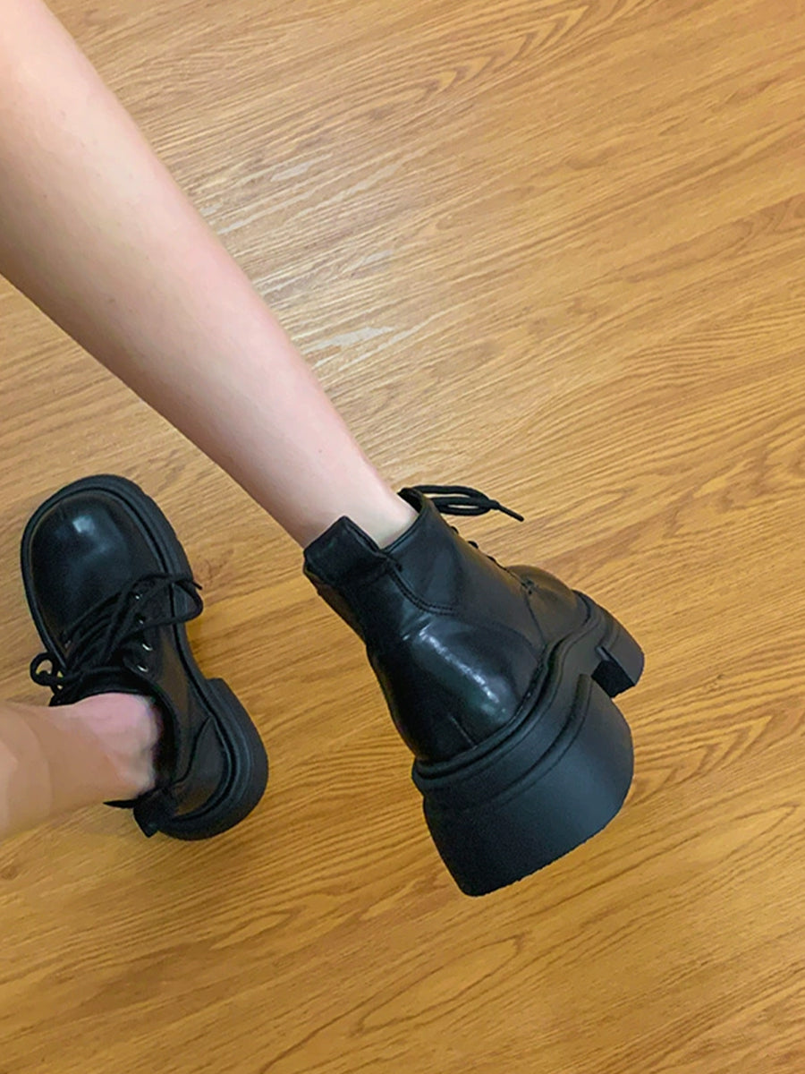 Women's Solid Color Zipper Height Increase PU Solid Color Boots