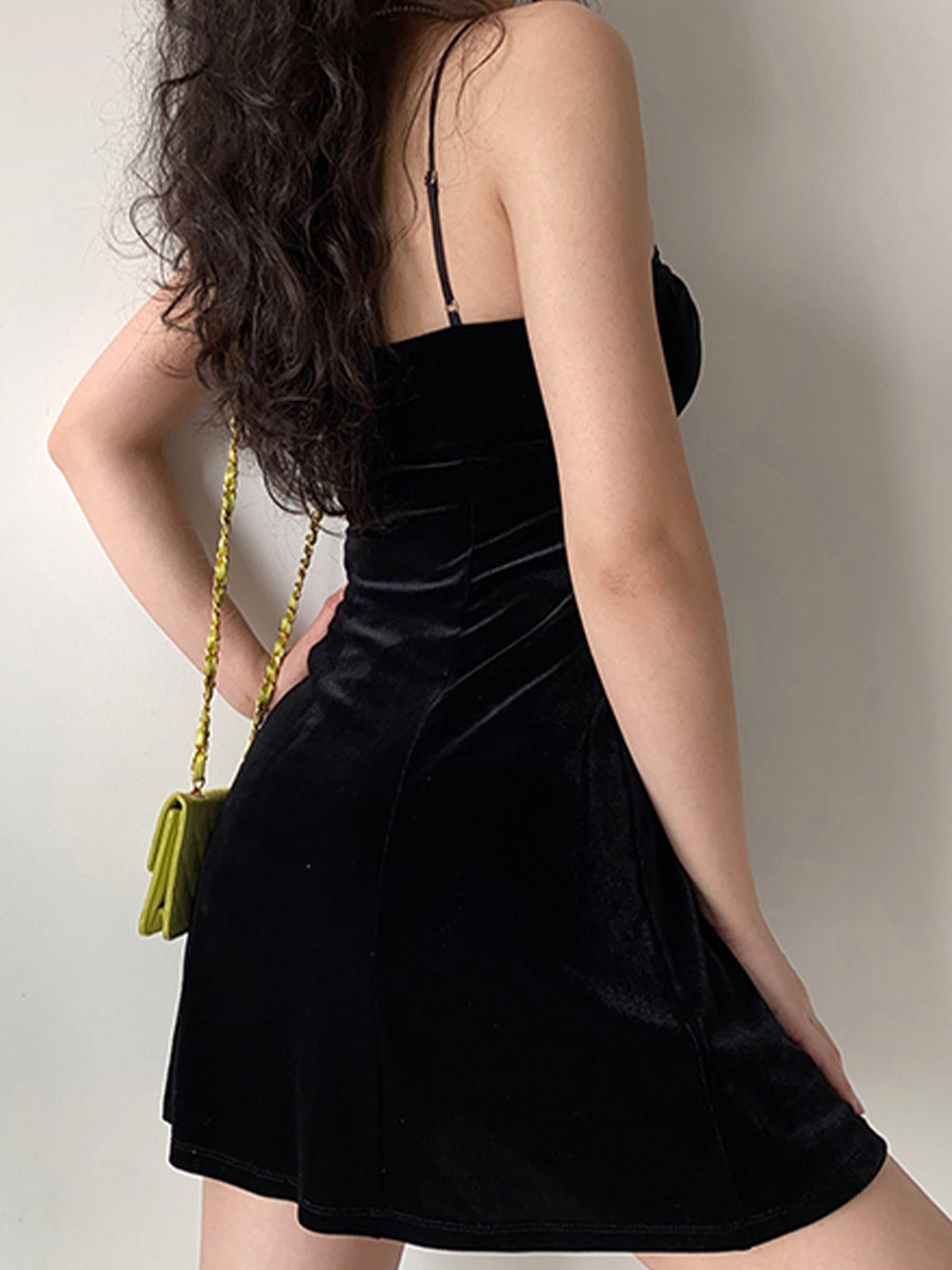 Black Velvet A-line Cami Dress