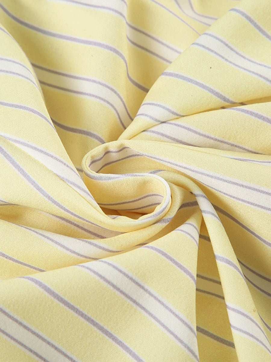 Yellow Striped Elastic Lace Trim Shorts