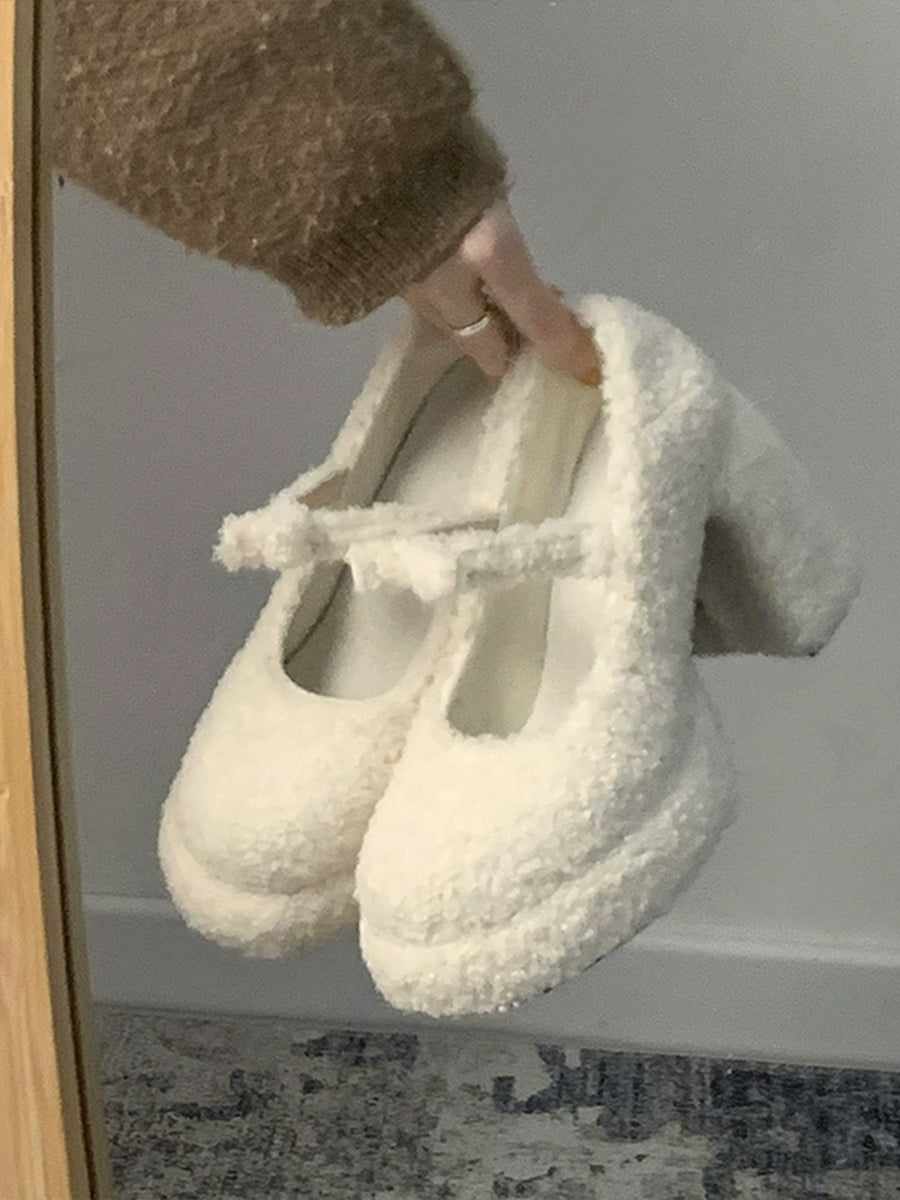 Chunky Heels Fluffy Mary Jane Shoes