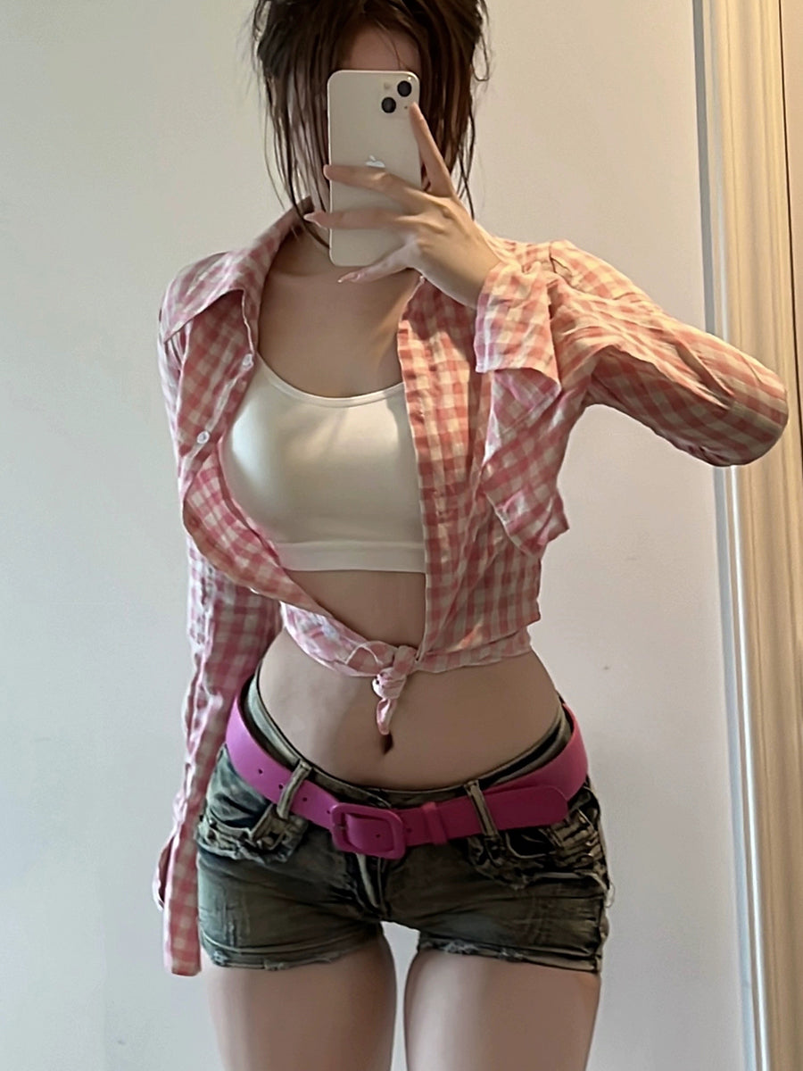 Yuna Pink Plaid Shirt Top