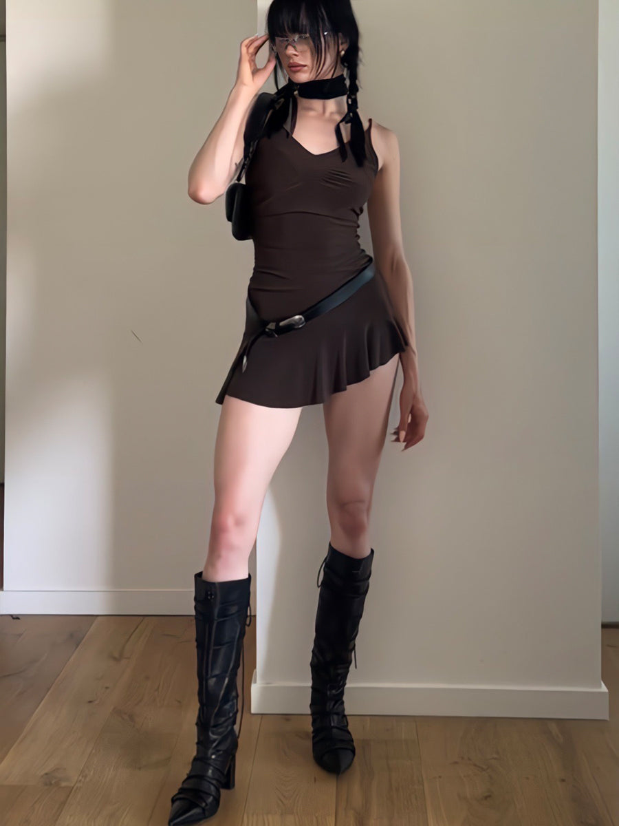 Brown Irregular Hem Dress